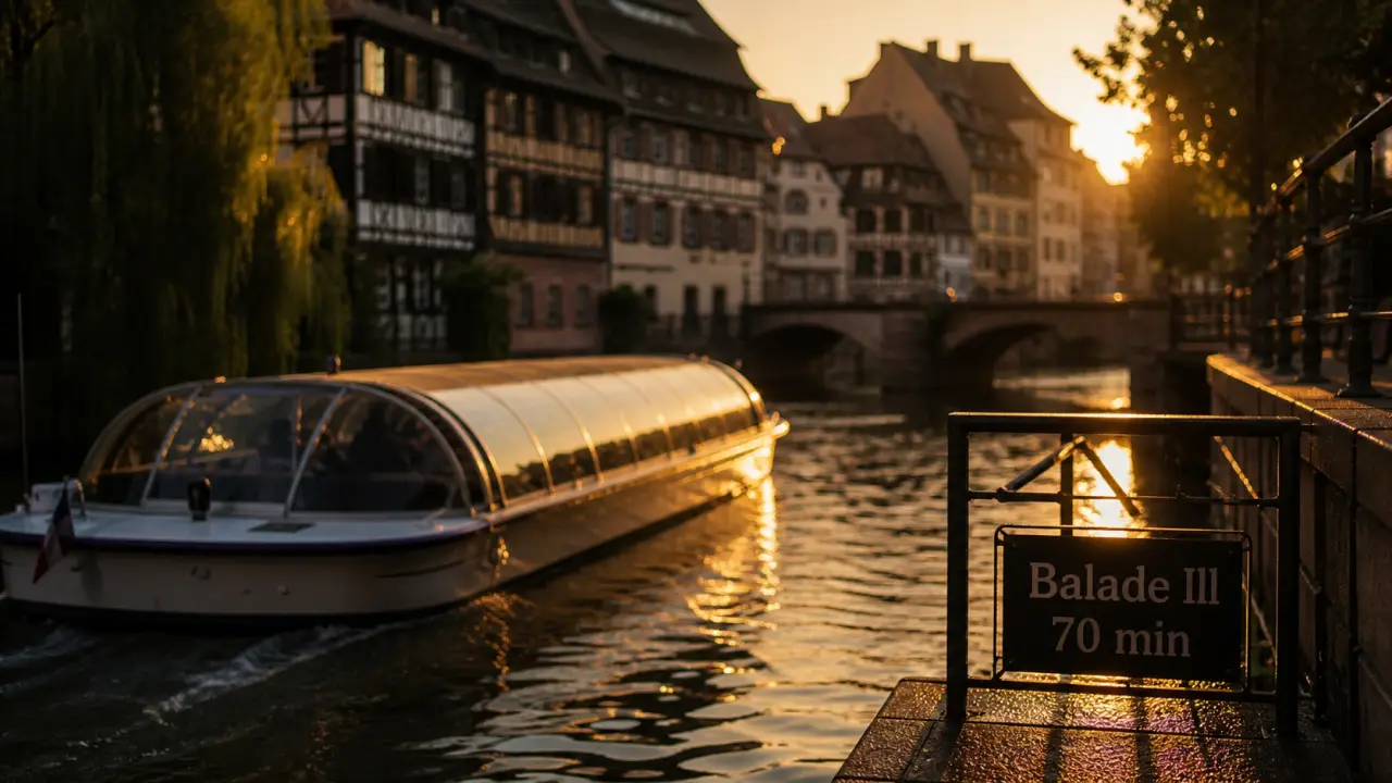 Strasbourg balade en bateau sur l’Ill, 70 minutes, Petite France et quais au golden hour